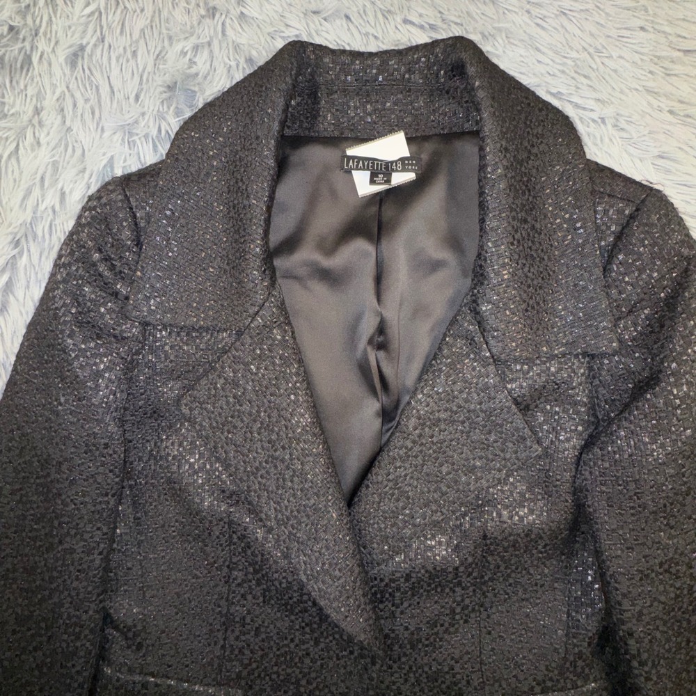 Lafayette 148 Blazer Women's 10 Black Sparkle Tweed Blazer‎ Shawl Collar Event - Picture 5 of 13
